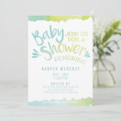 Oh Baby Blue Watercolor Baby Dusche Einladung (Stehend Vorderseite)