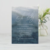 Oh Baby Blue Watercolor Baby Dusche Einladung (Stehend Vorderseite)