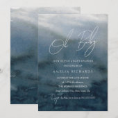 Oh Baby Blue Watercolor Baby Dusche Einladung (Vorne/Hinten)