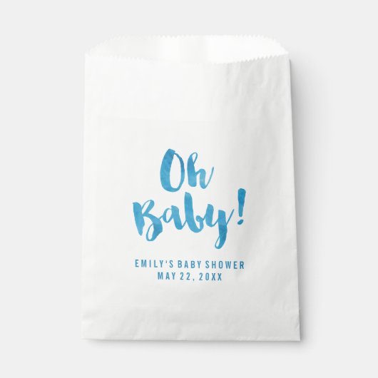 Oh Baby Blue Watercolor Baby Dusche Geschenktütchen (Vorderseite)