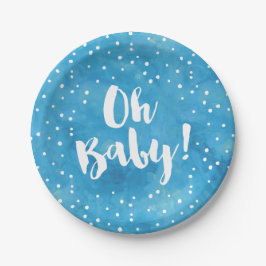 Oh Baby Blue Watercolor Baby Dusche Pappteller