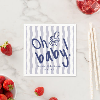 Oh Baby Blue Wavy Stripes Baby Shower Serviette