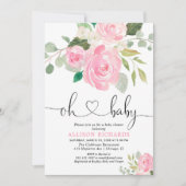 Oh Baby Blush Pink Babydusche Blumenwasser-Farben Einladung (Vorderseite)