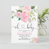 Oh Baby Blush Pink Babydusche Blumenwasser-Farben Einladung (Stehend Vorderseite)