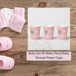 Oh Baby Blush Pink Floral Daisy Paper Cups Pappbecher
