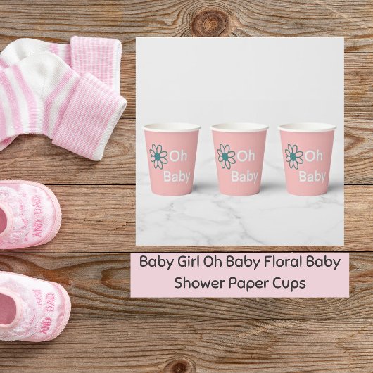 Oh Baby Blush Pink Floral Daisy Paper Cups Pappbecher