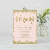 Oh Baby Blush Pink Gold Glitzer Babydusche Einladung (Stehend Vorderseite)