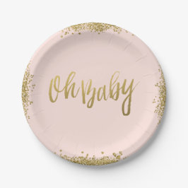 Oh Baby Blush Pink Gold Glitzer Babydusche Pappteller