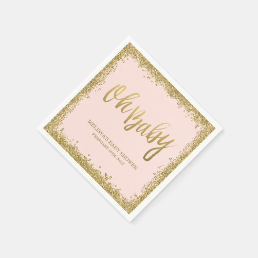 Oh Baby Blush Pink Gold Glitzer Babydusche Serviette (Ecke)