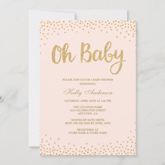 Oh Baby Blush Pink Gold Glitzer Babyduschkarte Einladung (Vorderseite)