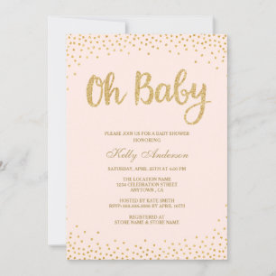 Oh Baby Blush Pink Gold Glitzer Babyduschkarte Einladung