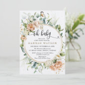 Oh Baby Blush Pink Rose Eucalyptus Baby Dusche Einladung (Stehend Vorderseite)