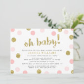 Oh Baby Blush Pink und Gold Baby Dusche Einladung (Stehend Vorderseite)