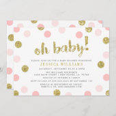 Oh Baby Blush Pink und Gold Baby Dusche Einladung (Vorne/Hinten)
