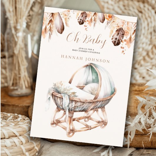 Oh Baby Boho Baby Crib Feathers Boho Baby Dusche Einladung