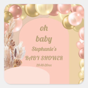 Oh Baby Boho-Ballonbogen Pampas-Baby-Party  Quadratischer Aufkleber