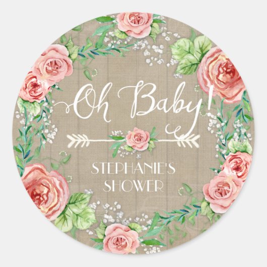 Oh Baby BOHO Bohemisch Floral Babys Atmen Rustikal Runder Aufkleber (Vorderseite)