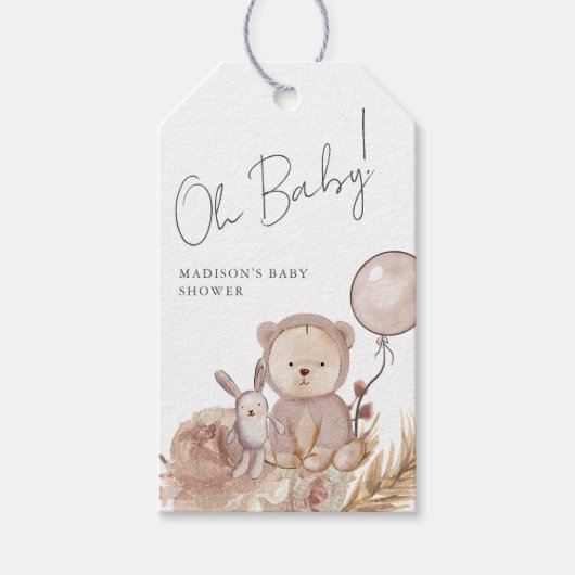 Oh Baby Boho Botanical mit Sweet Bear Baby Dusche Geschenkanhänger (Vorderseite)