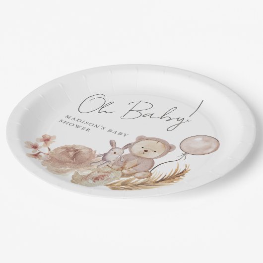 Oh Baby Boho Botanical mit Sweet Bear Baby Dusche Pappteller (Schrägansicht)