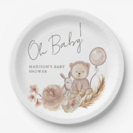 Oh Baby Boho Botanical mit Sweet Bear Baby Dusche Pappteller