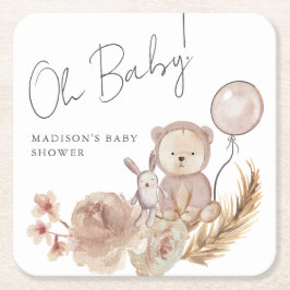 Oh Baby Boho Botanical mit Sweet Bear Baby Dusche Rechteckiger Pappuntersetzer