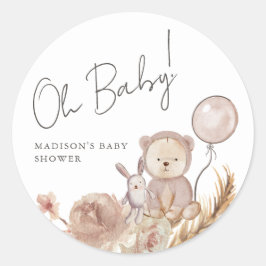 Oh Baby Boho Botanical mit Sweet Bear Baby Dusche Runder Aufkleber