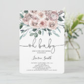 Oh Baby boho chic floral Rose Baby Dusche Mädchen Einladung (Stehend Vorderseite)