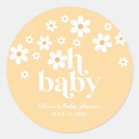 Oh Baby! Boho Daisy Baby Dusche gelb! Runder Aufkleber (Vorderseite)