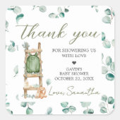 Oh Baby Boho Eucalyptus Baby Dusche Quadratischer Aufkleber (Vorderseite)