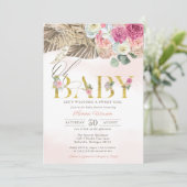 OH BABY Boho Floral Pampas & Palm Girl Shower Inv Einladung (Stehend Vorderseite)