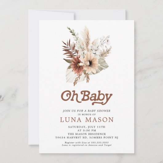 Oh Baby Boho Gender Neutral Baby Shower Einladung (Vorderseite)