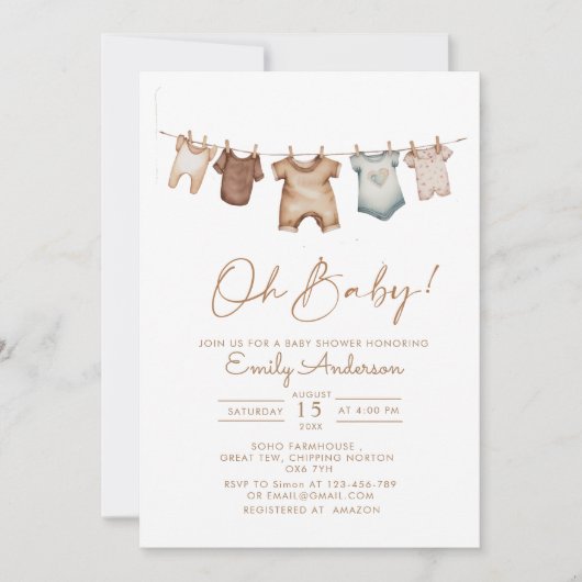 Oh Baby Boho Kleidung Babydusche Einladung (Vorderseite)