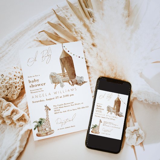 Oh Baby Boho Moderne neutrale Babydusche Einladung