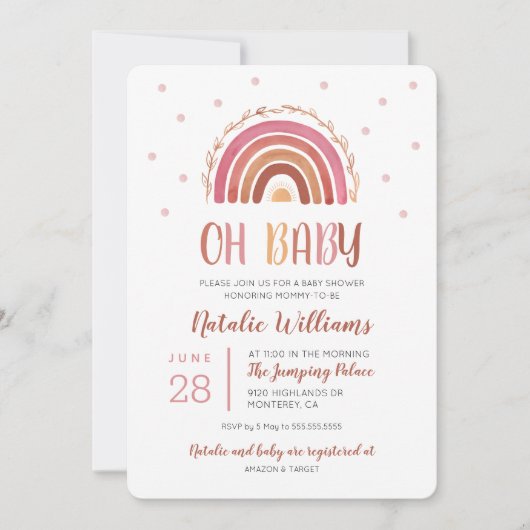 Oh Baby Boho Rainbow Baby Shower Einladung (Vorderseite)
