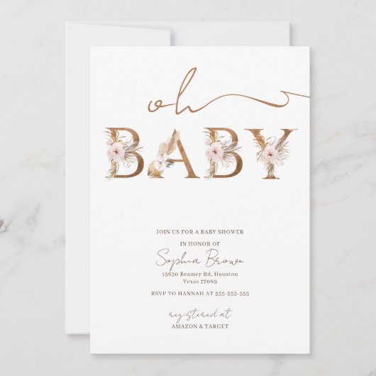 Oh Baby Boho Tropical Blume Babydusche Einladung (Vorderseite)