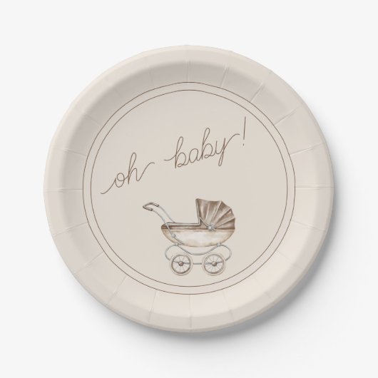 Oh Baby Boho Watercolor Babydusche Pappteller (Vorderseite)