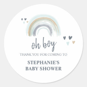Oh Baby Boy Baby Shower Blau Boho Regenbogen Danke Runder Aufkleber
