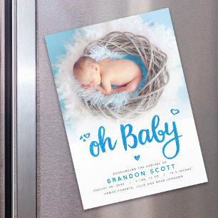 Oh Baby Boy Birth Announcement Photo Magnetic Card Magnetkarte
