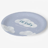 Oh Baby Boy Blue Clouds Sky Stars Baby Dusche Pappteller (Schrägansicht)