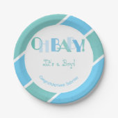 Oh Baby Boy Blue Modern Baby Dusche Pappteller (Vorderseite)