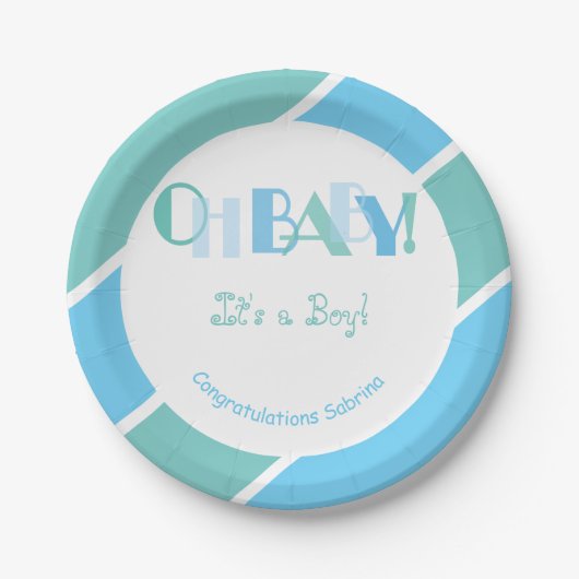 Oh Baby Boy Blue Modern Baby Dusche Pappteller (Vorderseite)