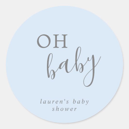 Oh Baby Boy Blue Simple Elegant Baby Shower Runder Aufkleber (Vorderseite)