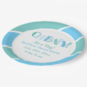 Oh Baby Boy Blue Typografy Baby Shower Pappteller (Schrägansicht)