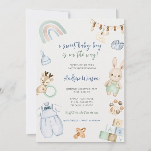 Oh Baby Boy Boho Dusche Einladung (Vorderseite)