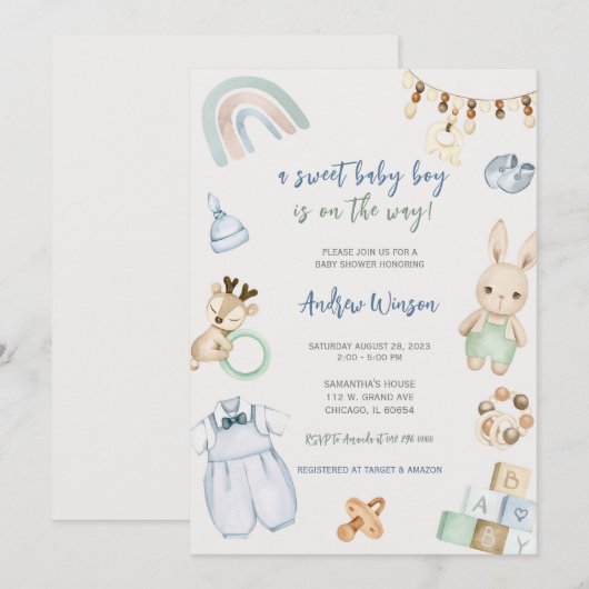 Oh Baby Boy Boho Dusche Einladung (Vorne/Hinten)