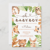 Oh Baby Boy Charming Woodland Babydusche Einladung (Vorderseite)