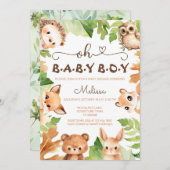 Oh Baby Boy Charming Woodland Babydusche Einladung (Vorne/Hinten)