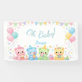 Oh Baby Boy Cute Bunny Pastel Baby Shower Banner