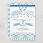 Oh Baby BOY Dusche Herz Elefanten Kleiner Mann Einladung (Vorne/Hinten)