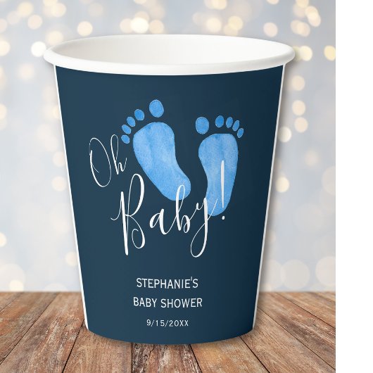 Oh Baby Boy Feet Navy Blue Baby Dusche Pappbecher